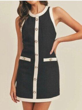 Pomander Place Violeta Sleeveless Mini Dress-Black Pinstripe-Women’s S -Prep